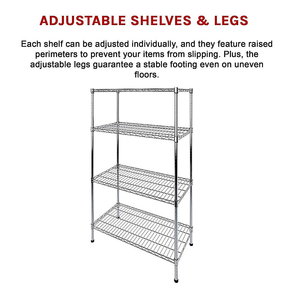 Modular Wire Storage 120x45cm Steel Shelving Chrome With Fixed Legs For Garage Kitchen Or Retail Storage