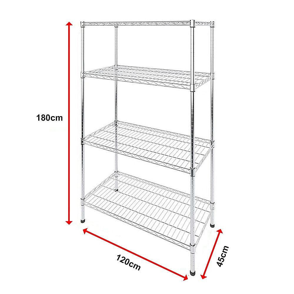 Modular Wire Storage 120x45cm Steel Shelving Chrome With Fixed Legs For Garage Kitchen Or Retail Storage