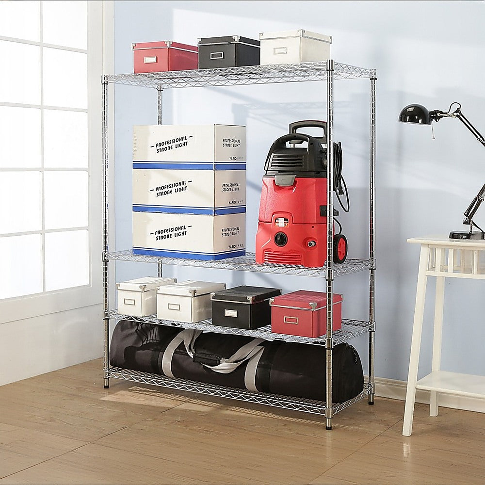 Modular Wire Storage 150x60cm Steel Shelving Chrome With Fixed Legs For Garage Warehouse Or Kitchen Organisation