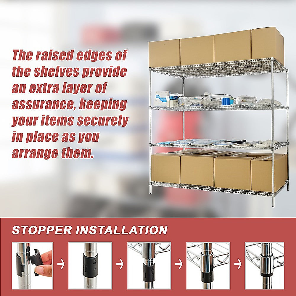 Modular Wire Storage 150x60cm Steel Shelving Chrome With Fixed Legs For Garage Warehouse Or Kitchen Organisation