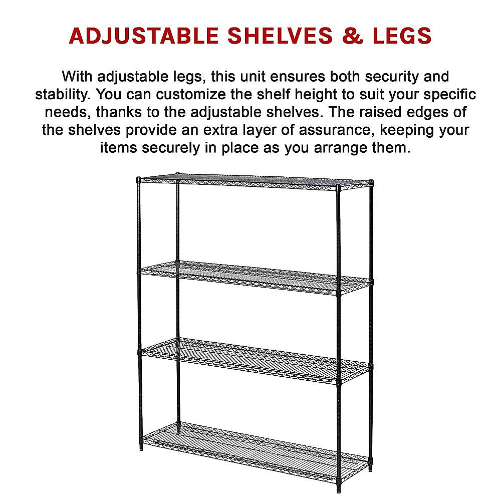 Modular Wire Storage 150x60cm Steel Shelving Black With Fixed Legs For Garage Warehouse Or Kitchen Organisation