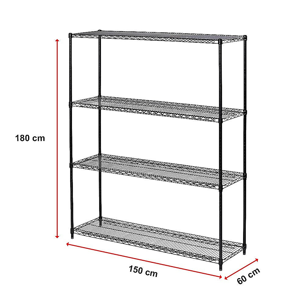 Modular Wire Storage 150x60cm Steel Shelving Black With Fixed Legs For Garage Warehouse Or Kitchen Organisation