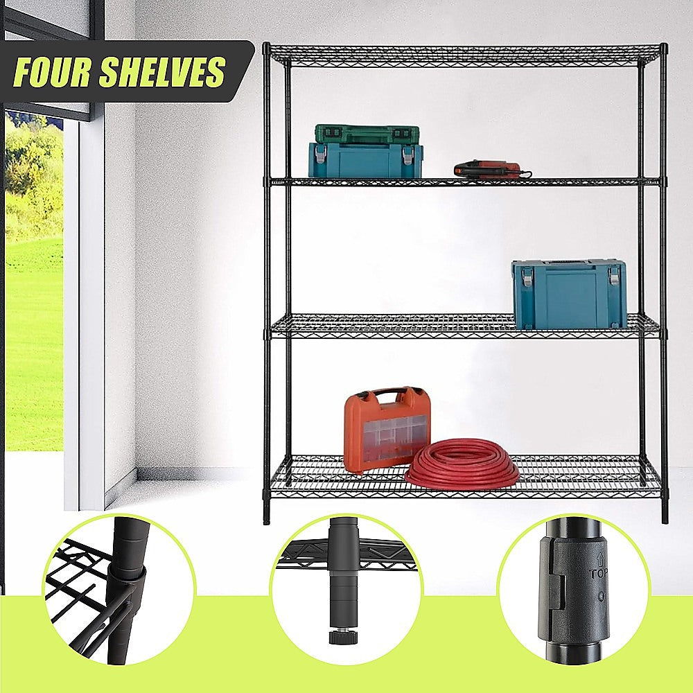 Modular Wire Storage 150x60cm Steel Shelving Black With Fixed Legs For Garage Warehouse Or Kitchen Organisation