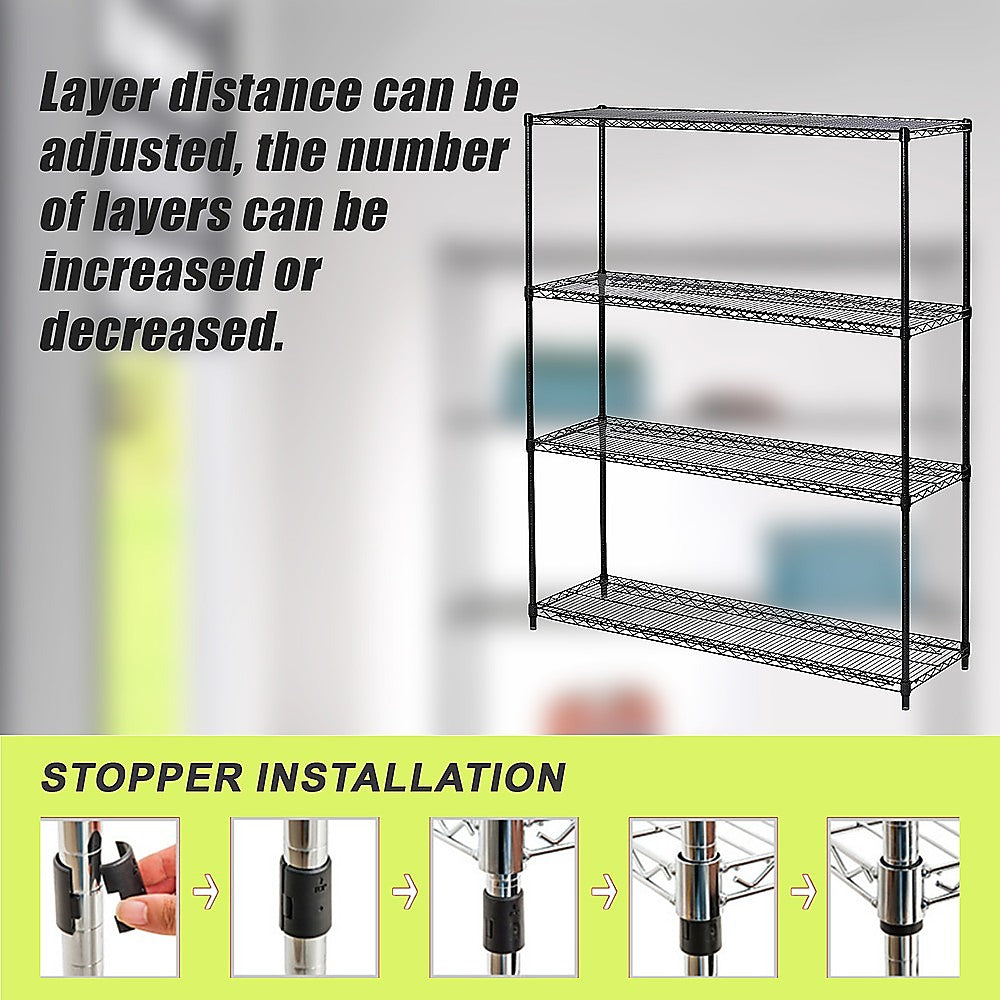 Modular Wire Storage 150x60cm Steel Shelving Black With Fixed Legs For Garage Warehouse Or Kitchen Organisation