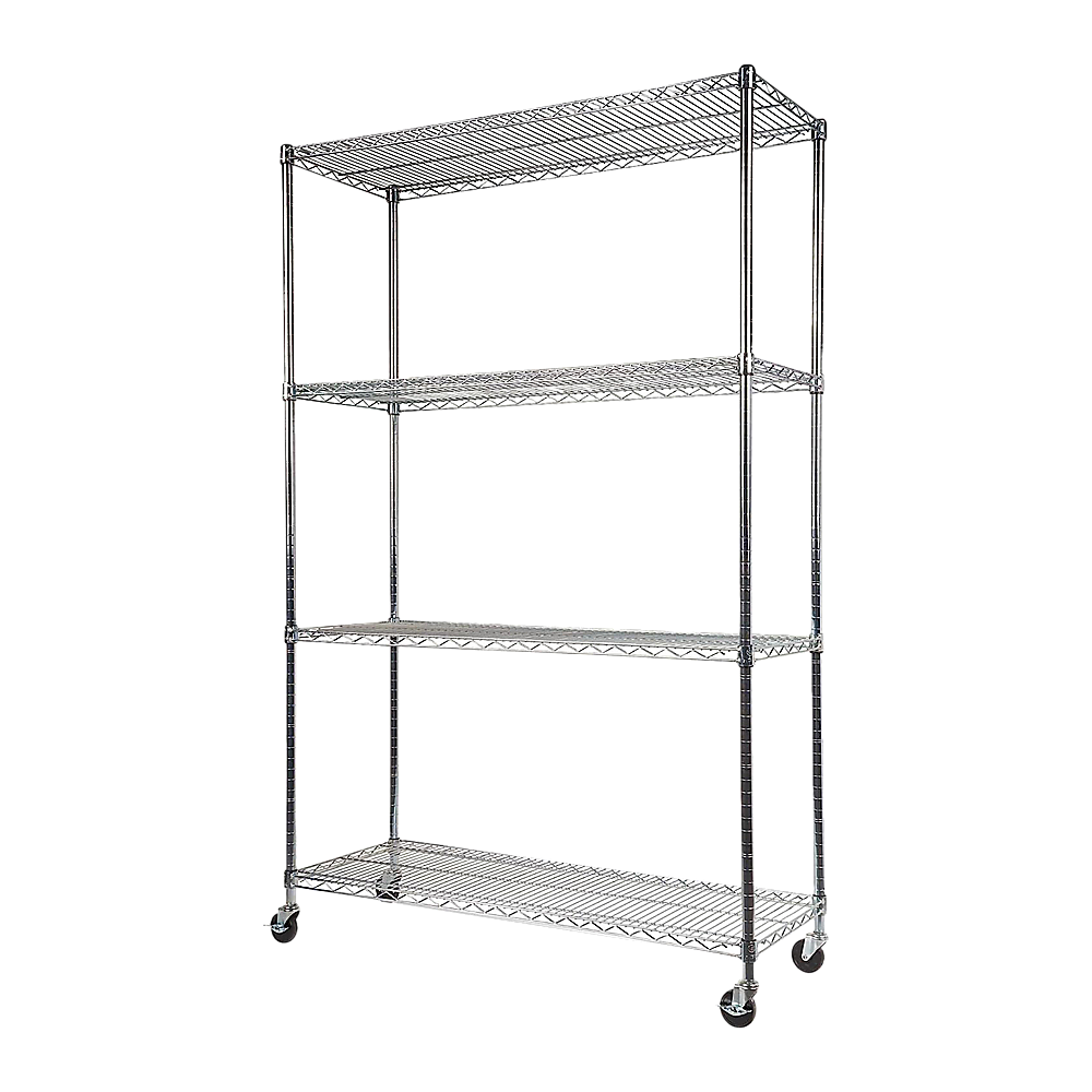Modular Wire Storage 150x60cm Steel Shelving Chrome With Wheels For Garage Warehouse Or Kitchen Organisation