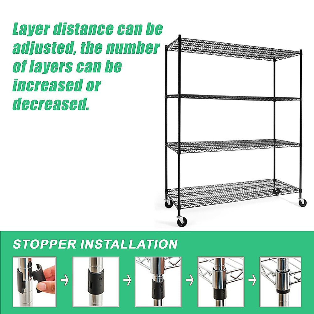 Modular Wire Storage 150x60cm Steel Shelving Black With Wheels For Garage Warehouse Or Kitchen Organisation