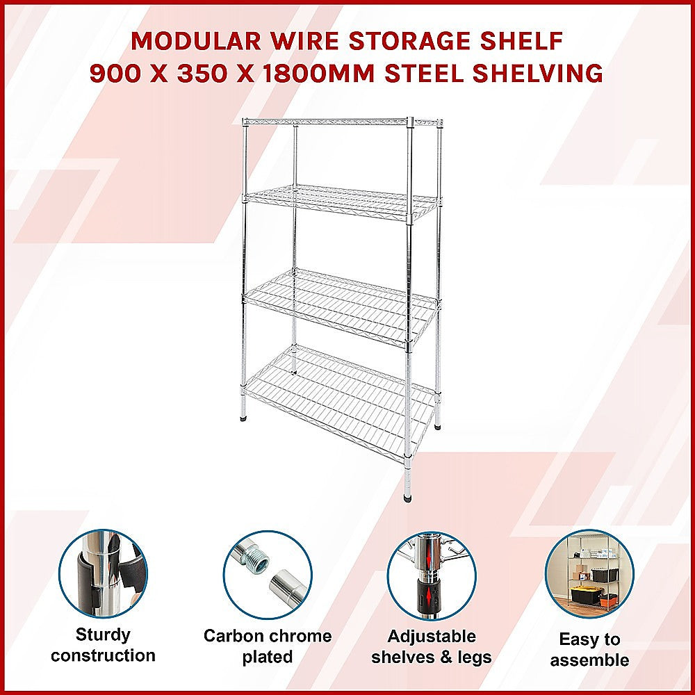 Modular Wire Storage 90x35cm Steel Shelving Chrome