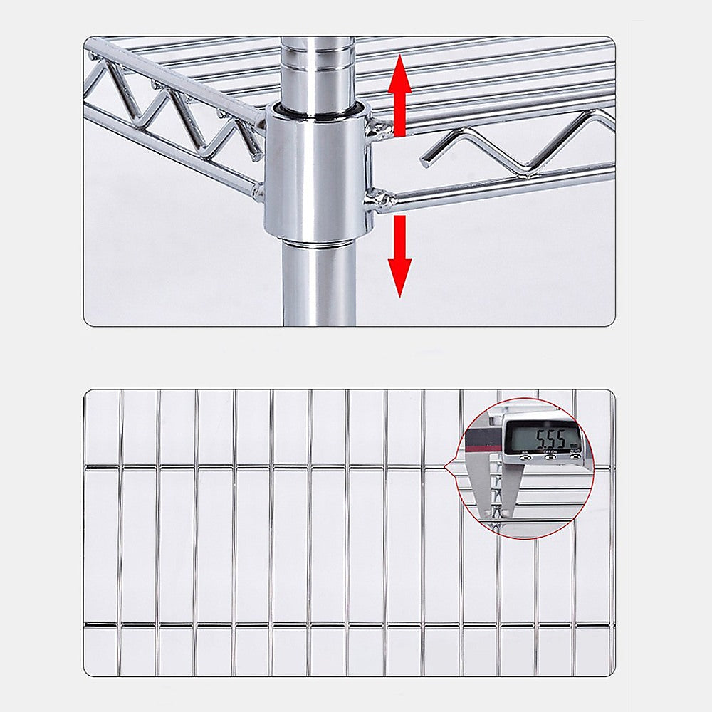 Modular Wire Storage 90x35cm Steel Shelving Chrome With Fixed Legs For Garage Warehouse Or Kitchen Organisation