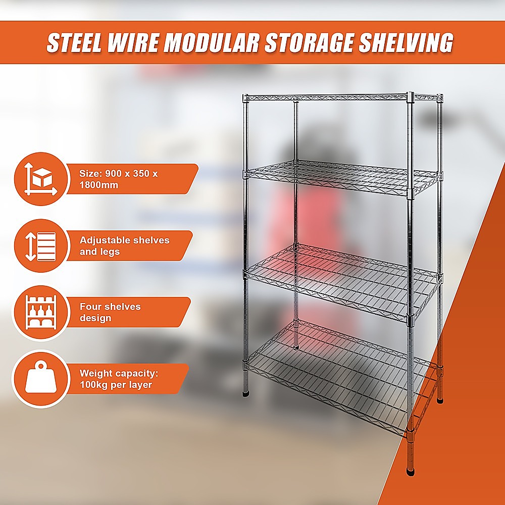 Modular Wire Storage 90x35cm Steel Shelving Chrome
