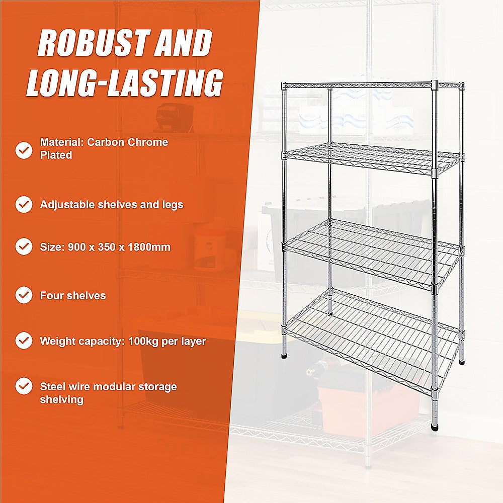 Modular Wire Storage 90x35cm Steel Shelving Chrome