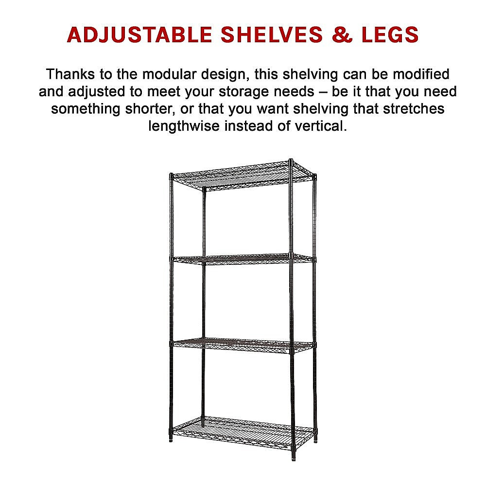 Modular Wire Storage 90x35cm Steel Shelving Black With Fixed