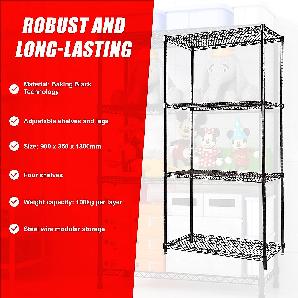 Modular Wire Storage 90x35cm Steel Shelving Black With Fixed