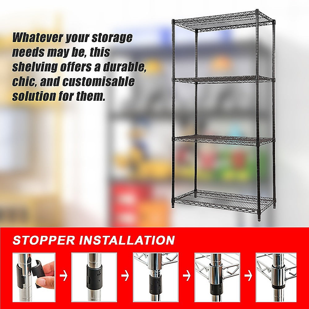 Modular Wire Storage 90x35cm Steel Shelving Black With Fixed