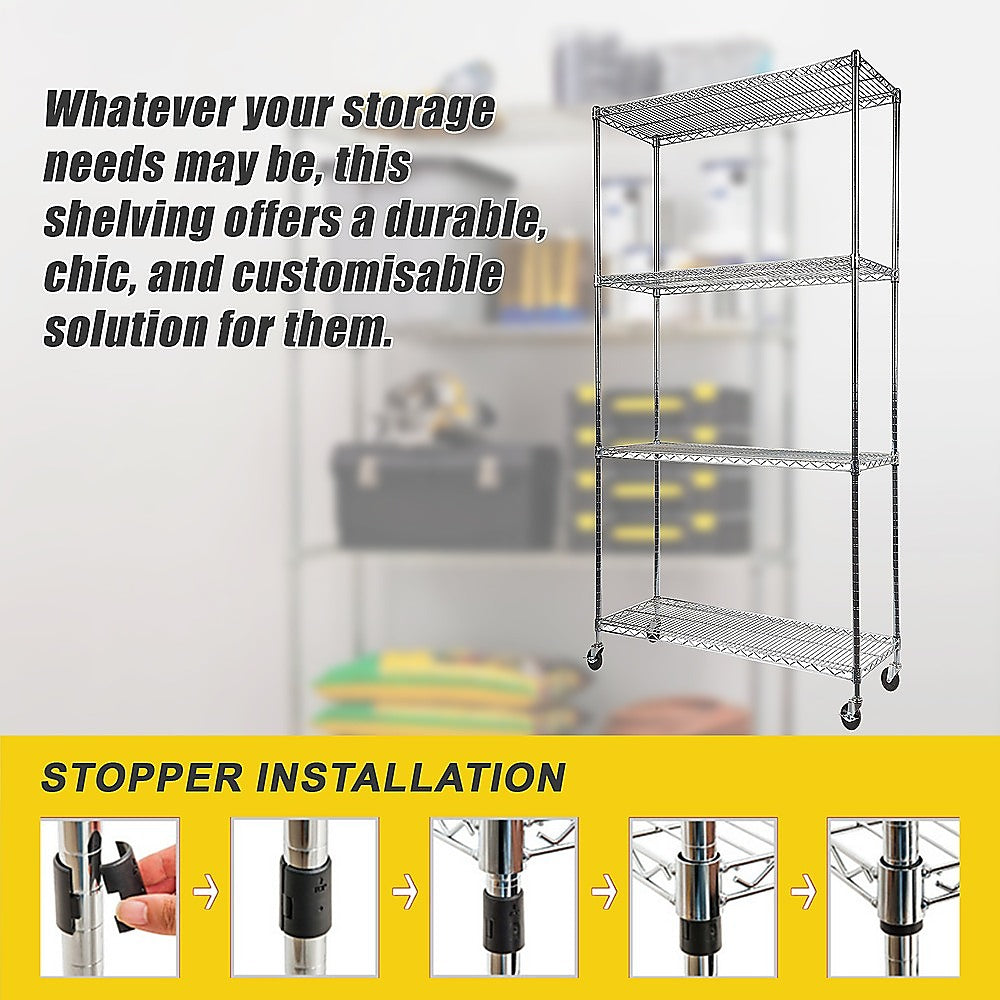 Modular Wire Storage 90x35cm Steel Shelving Chrome