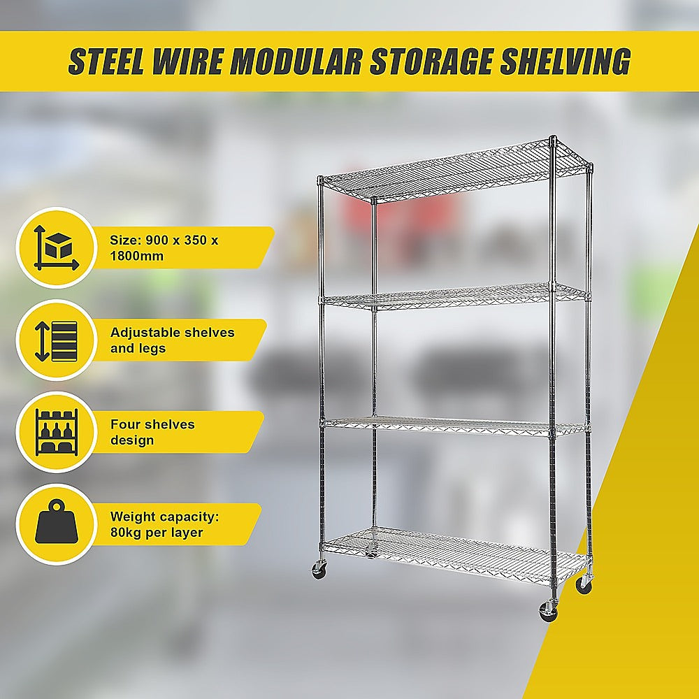 Modular Wire Storage 90x35cm Steel Shelving Chrome