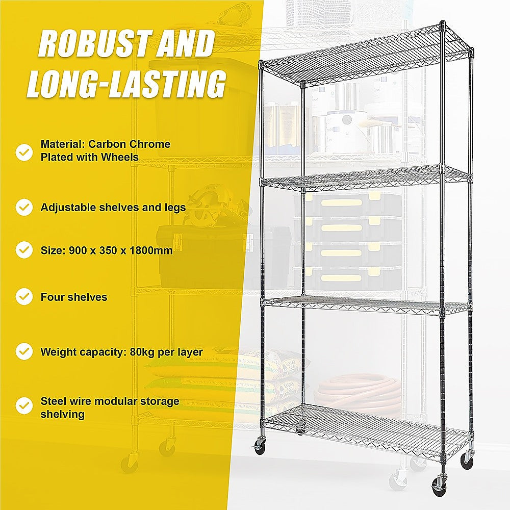 Modular Wire Storage 90x35cm Steel Shelving Chrome