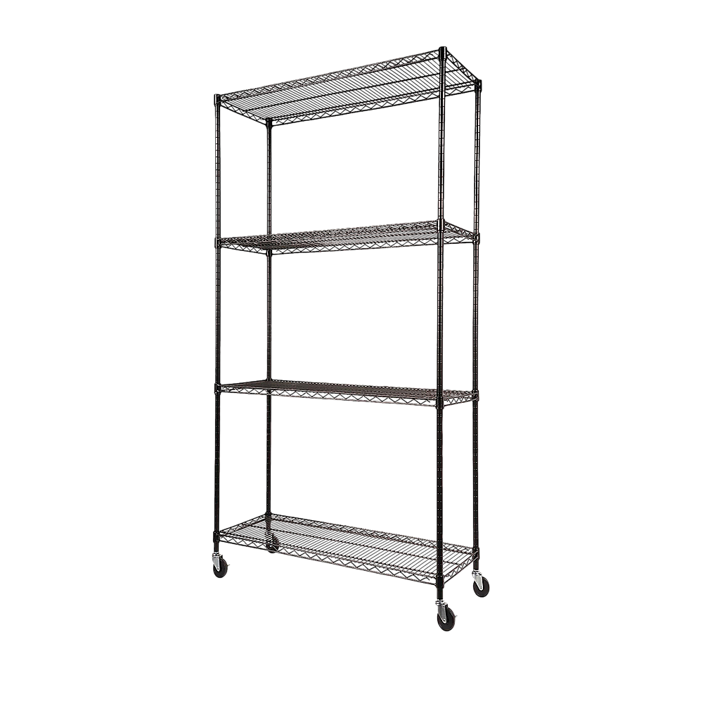Modular Wire Storage 90x35cm Steel Shelving Black With Wheels For Garage Warehouse Or Kitchen Organisation