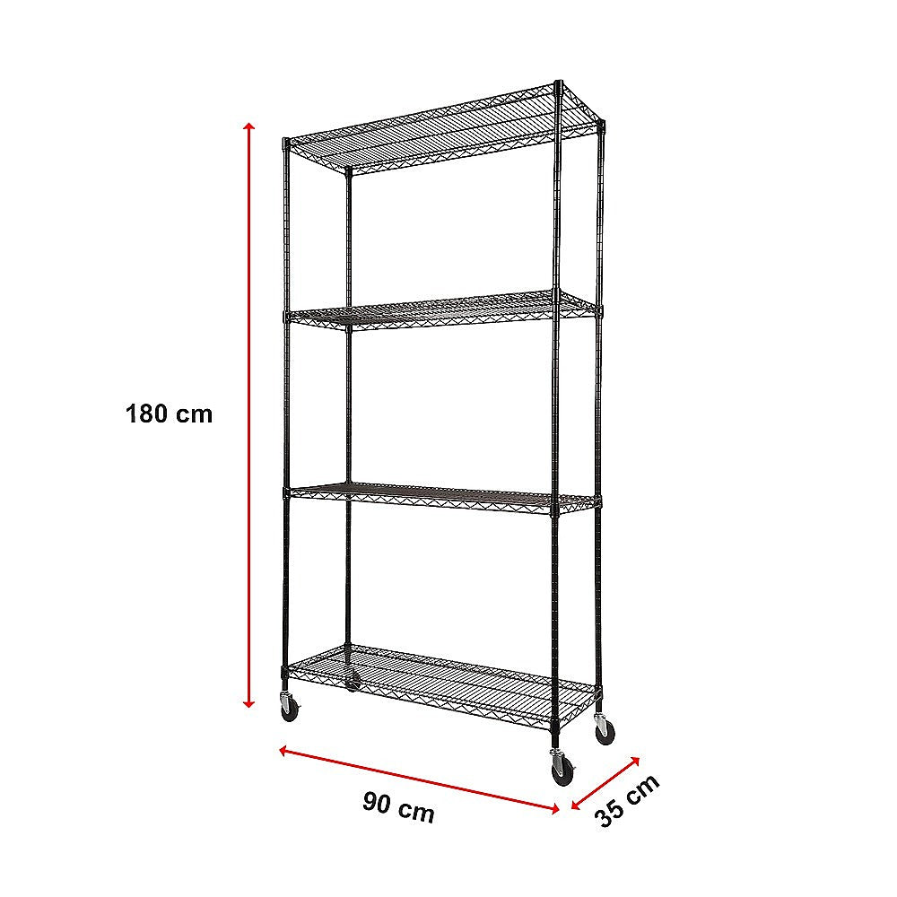 Modular Wire Storage 90x35cm Steel Shelving Black With Wheels For Garage Warehouse Or Kitchen Organisation
