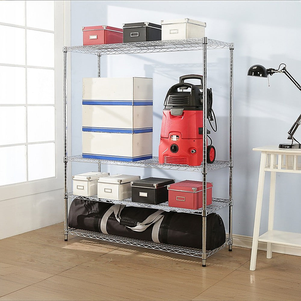 Modular Wire Storage 150x45cm Steel Shelving Chrome With Fixed Legs For Garage Warehouse Or Kitchen Organisation