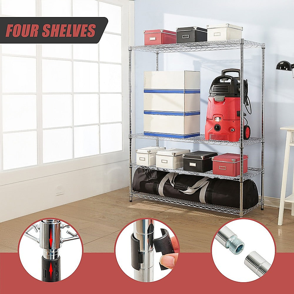 Modular Wire Storage 150x45cm Steel Shelving Chrome With Fixed Legs For Garage Warehouse Or Kitchen Organisation