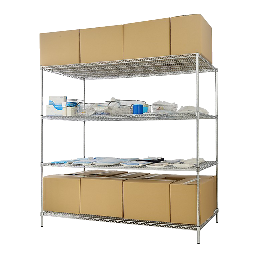 Modular Wire Storage 150x45cm Steel Shelving Chrome With Fixed Legs For Garage Warehouse Or Kitchen Organisation
