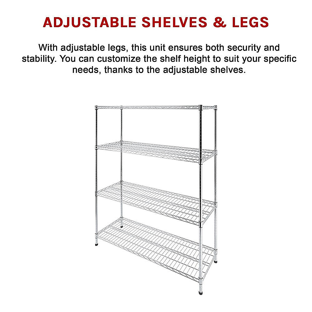 Modular Wire Storage 150x45cm Steel Shelving Chrome With Fixed Legs For Garage Warehouse Or Kitchen Organisation