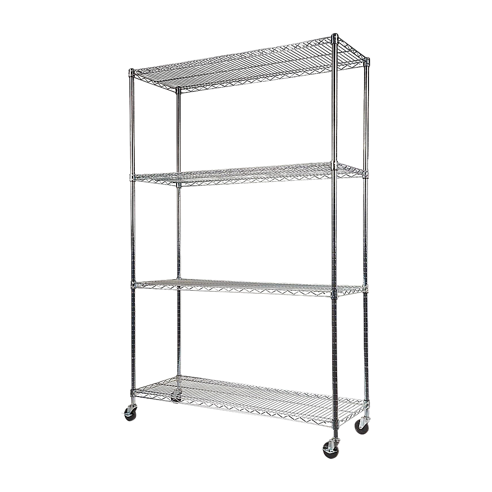 Modular Wire Storage 150x45cm Steel Shelving Chrome With Wheels For Garage Warehouse Or Kitchen Organisation