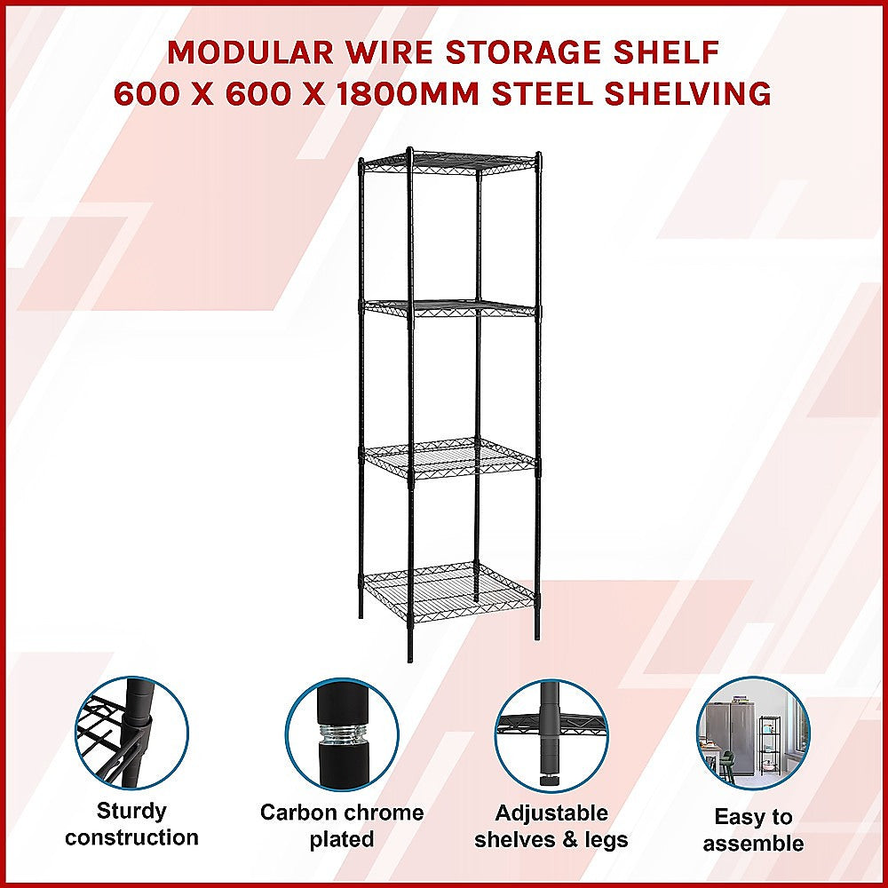 Modular Wire Storage 60x60cm Steel Shelving Black With Fixed