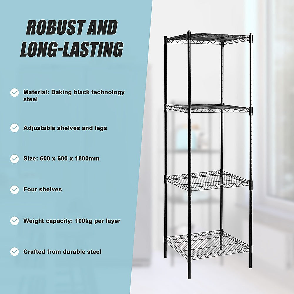 Modular Wire Storage 60x60cm Steel Shelving Black With Fixed