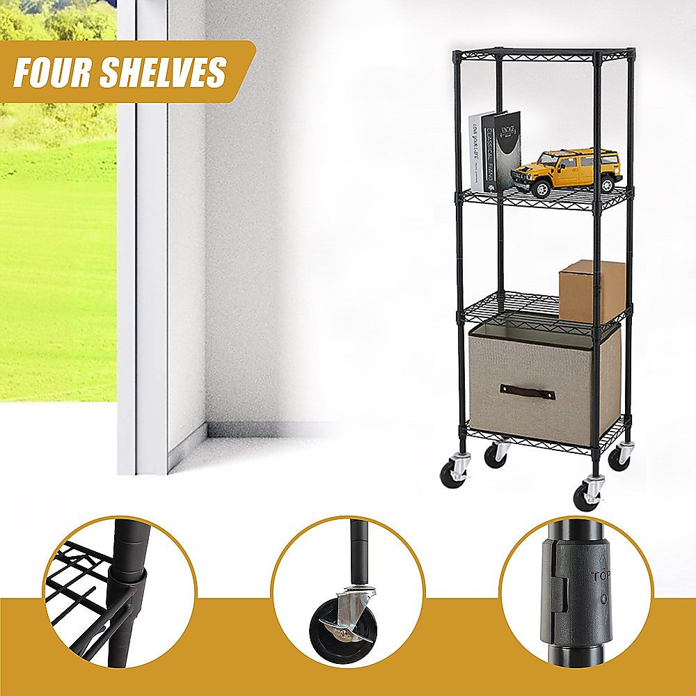 Modular Wire Storage 60x60cm Steel Shelving Black With Wheels