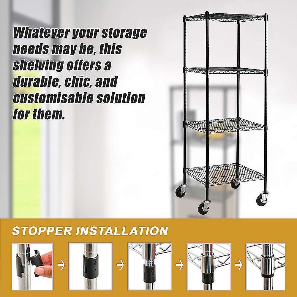 Modular Wire Storage 60x60cm Steel Shelving Black With Wheels