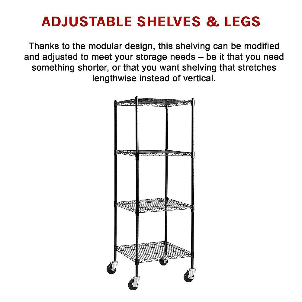 Modular Wire Storage 60x60cm Steel Shelving Black With Wheels