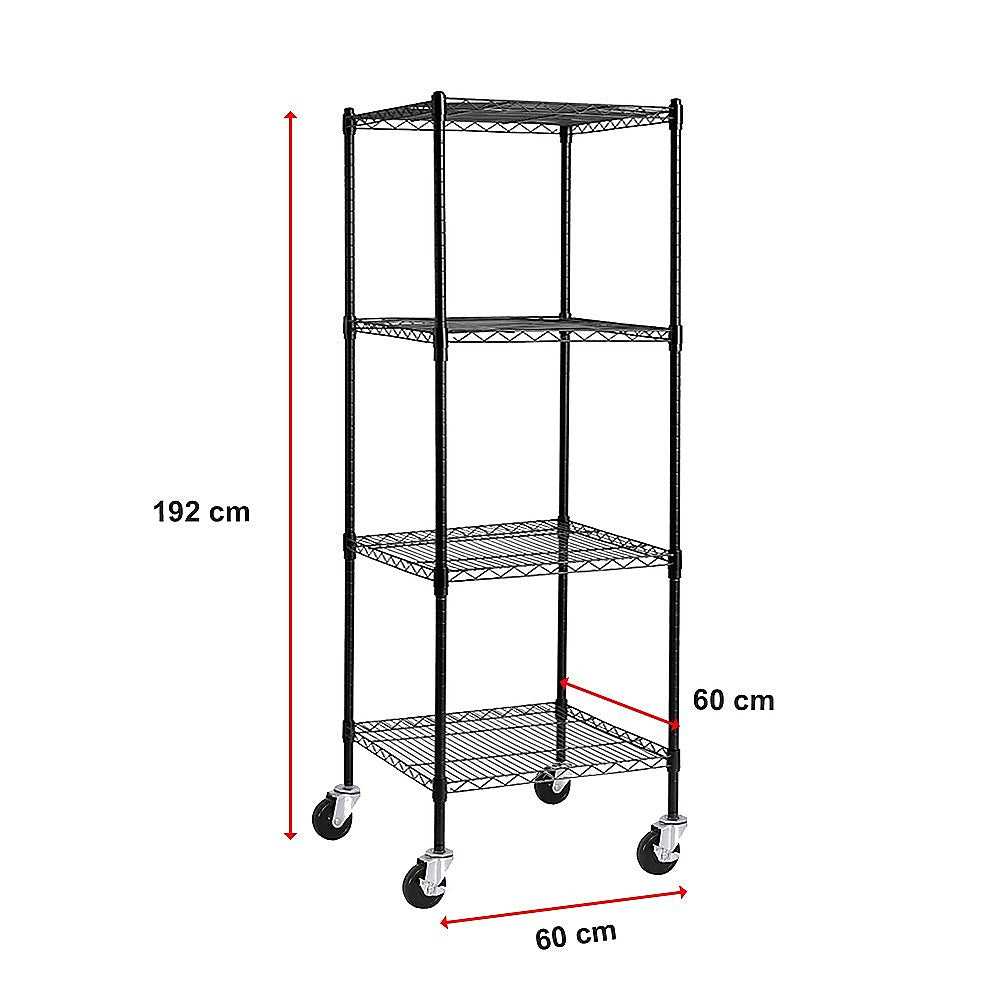 Modular Wire Storage 60x60cm Steel Shelving Black With Wheels