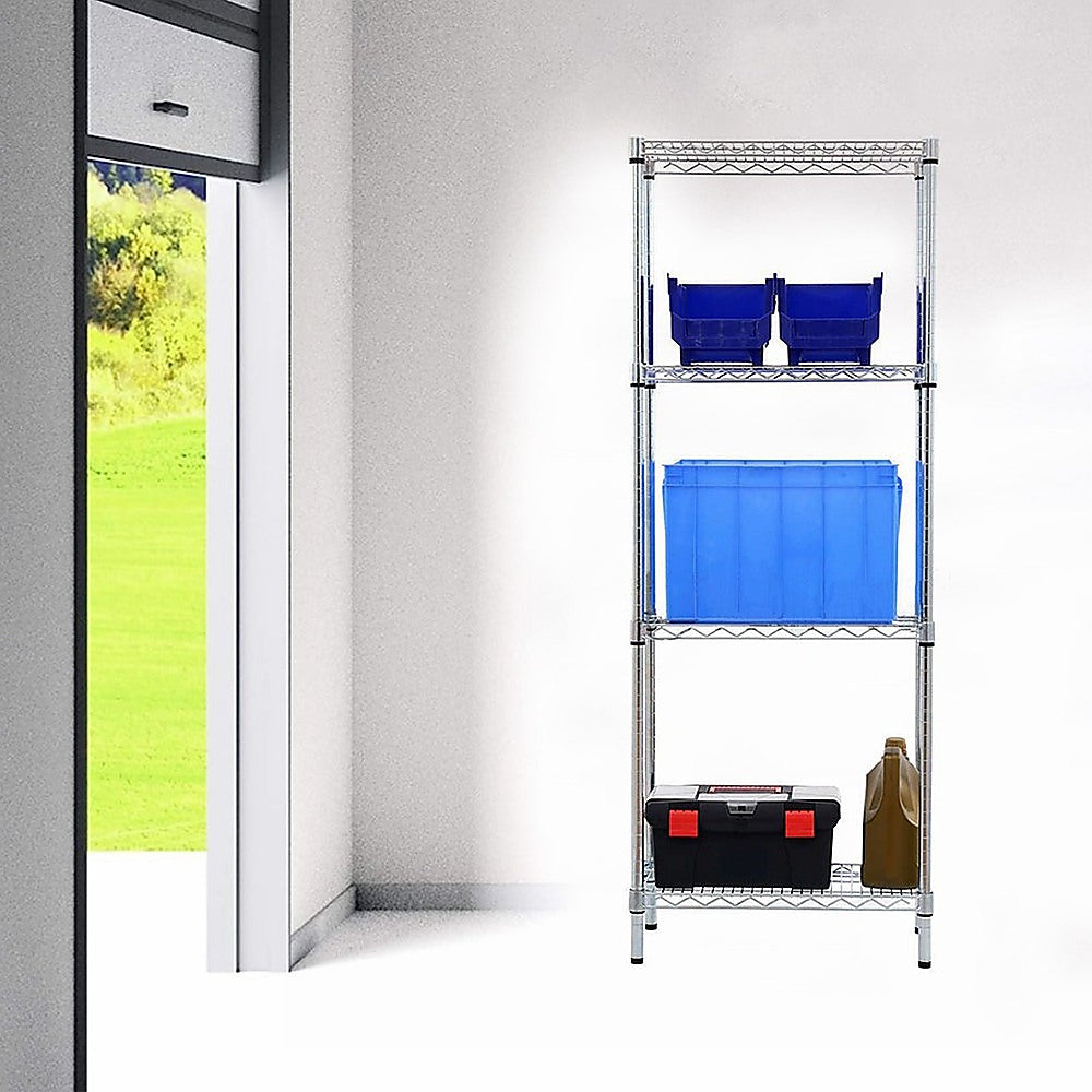 Modular Wire Storage 45x45cm Steel Shelving Chrome With Fixed Legs For Garage Warehouse Or Kitchen Organisation