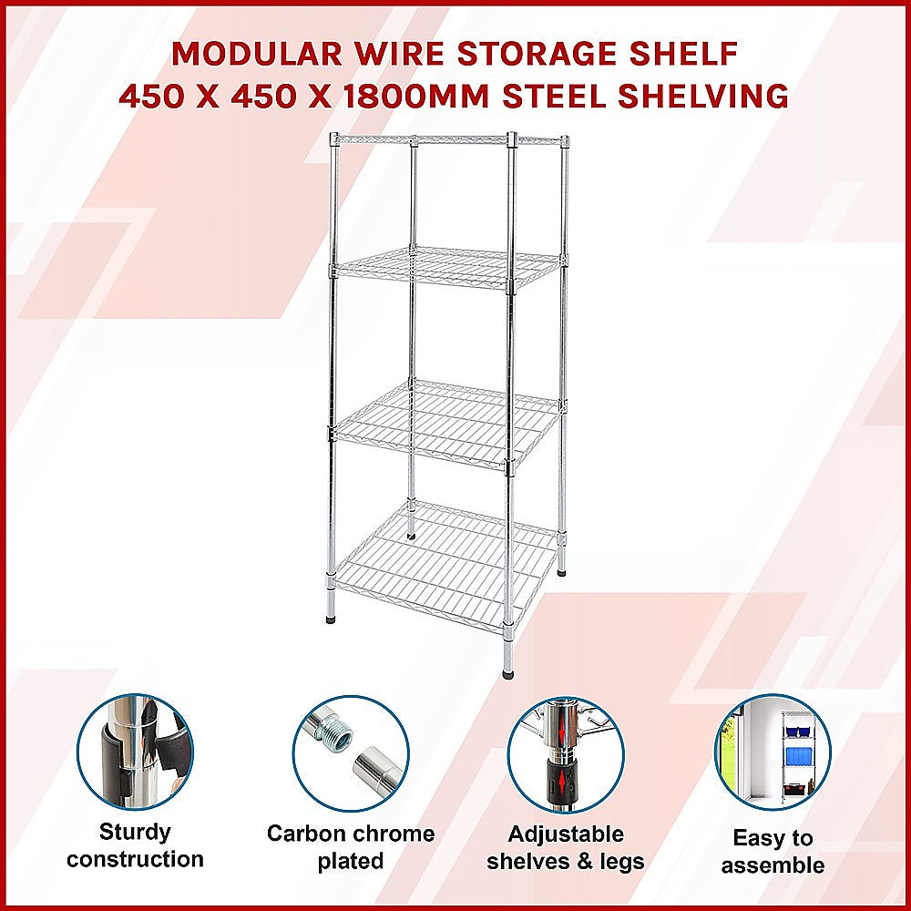 Modular Wire Storage 45x45cm Steel Shelving Chrome With Fixed Legs For Garage Warehouse Or Kitchen Organisation
