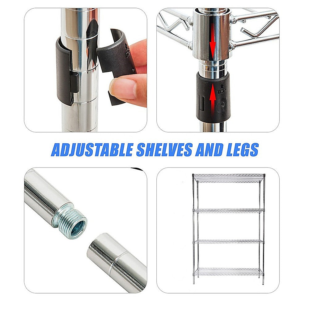 Modular Wire Storage 45x45cm Steel Shelving Chrome With Fixed Legs For Garage Warehouse Or Kitchen Organisation