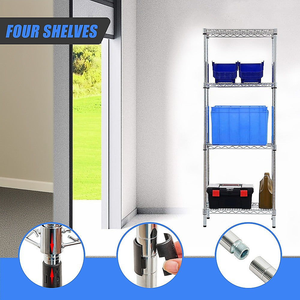 Modular Wire Storage 45x45cm Steel Shelving Chrome With Fixed Legs For Garage Warehouse Or Kitchen Organisation