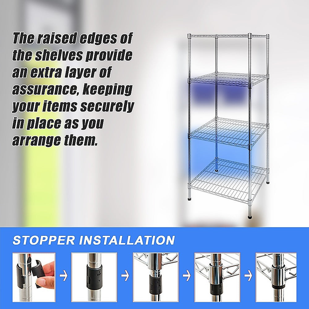 Modular Wire Storage 45x45cm Steel Shelving Chrome With Fixed Legs For Garage Warehouse Or Kitchen Organisation