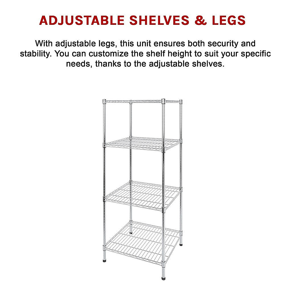Modular Wire Storage 45x45cm Steel Shelving Chrome With Fixed Legs For Garage Warehouse Or Kitchen Organisation