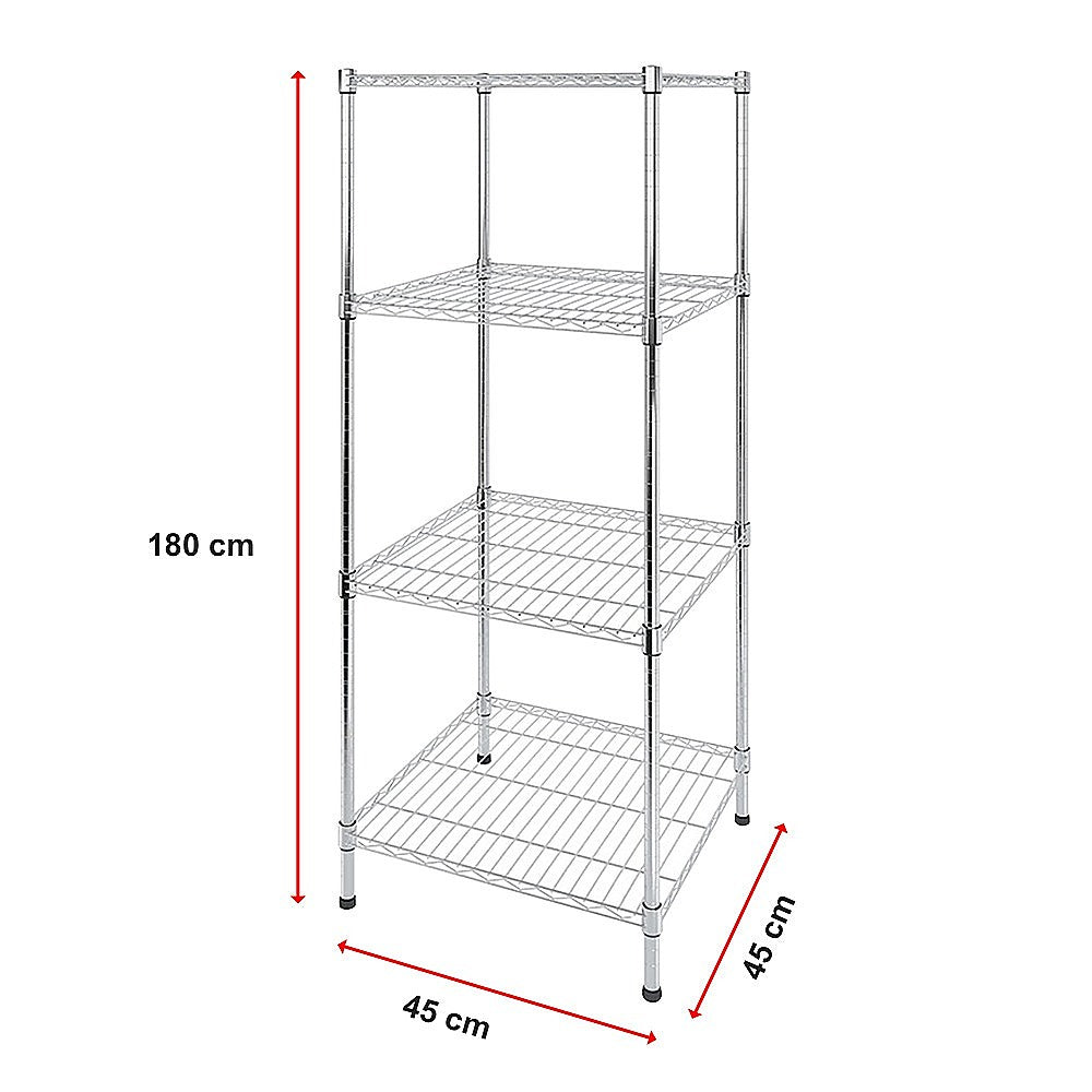 Modular Wire Storage 45x45cm Steel Shelving Chrome With Fixed Legs For Garage Warehouse Or Kitchen Organisation