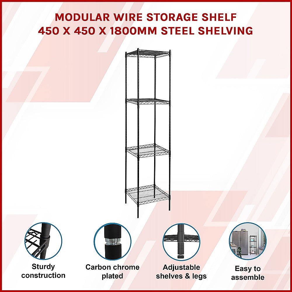 Modular Wire Storage 45x45cm Steel Shelving Black With Fixed