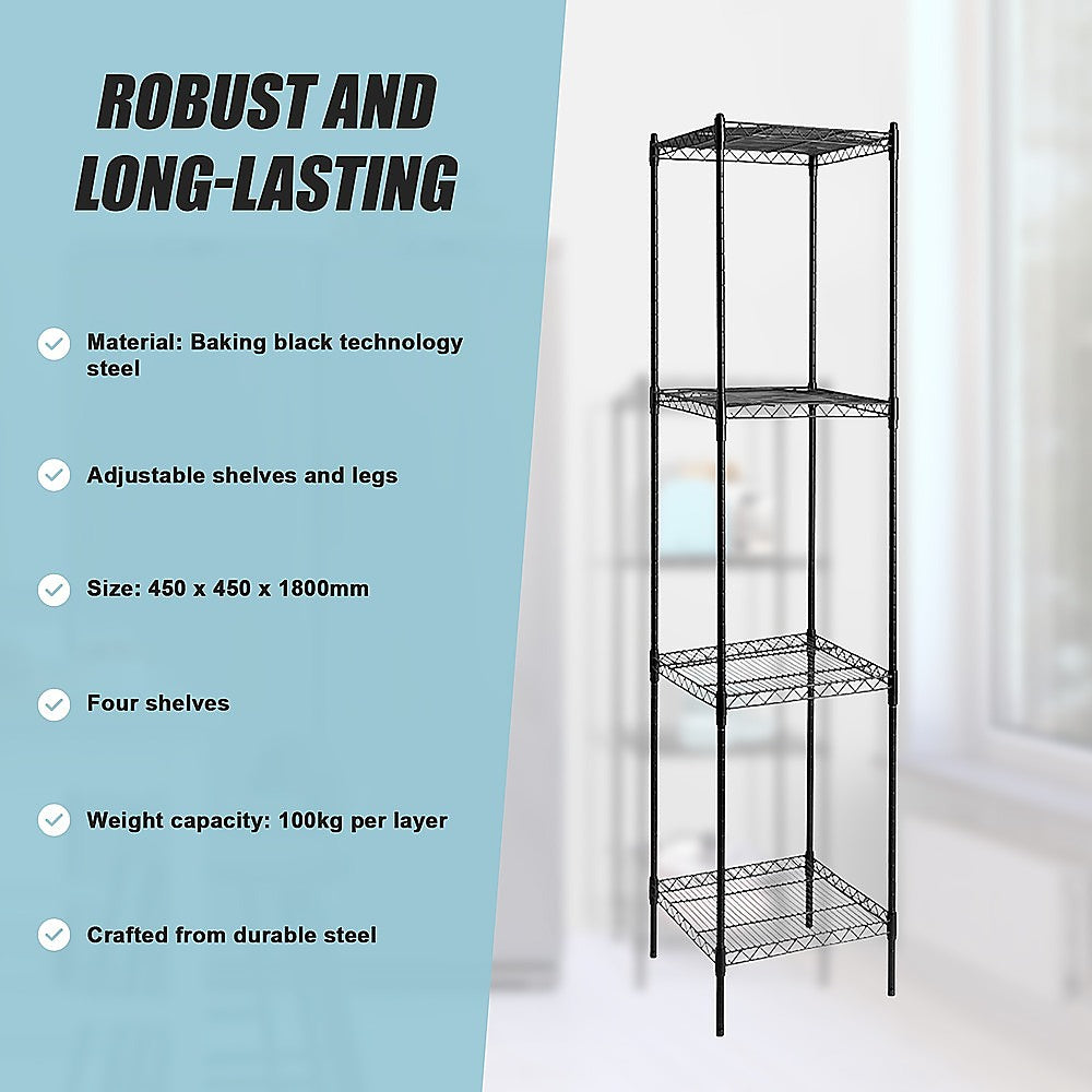 Modular Wire Storage 45x45cm Steel Shelving Black With Fixed