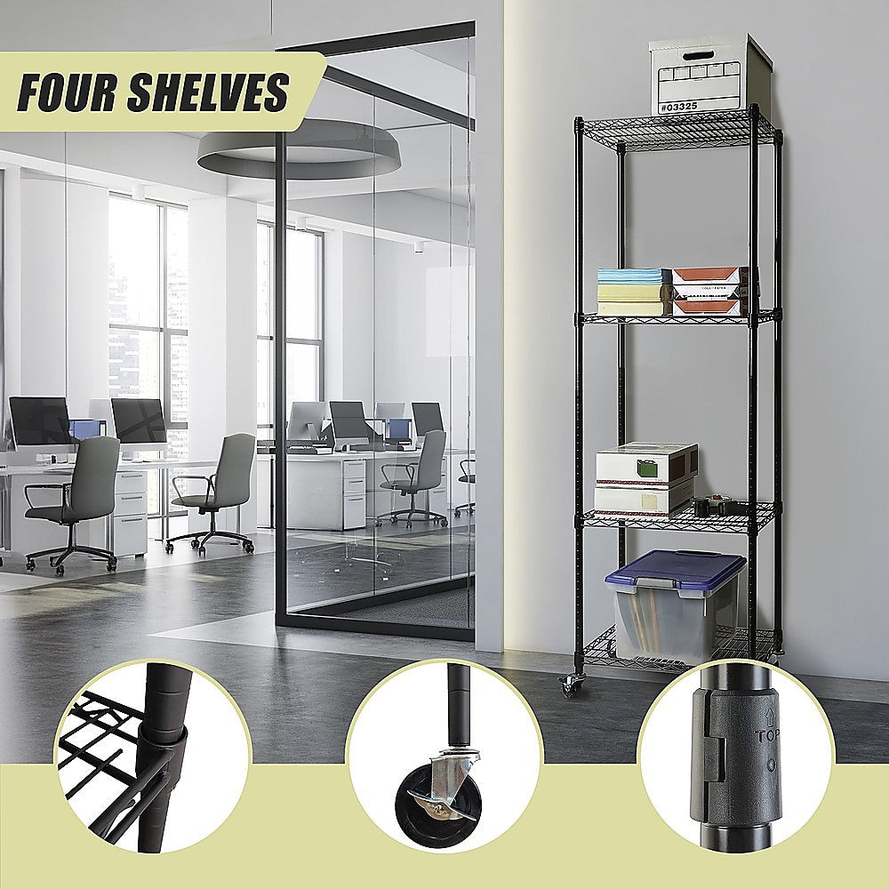 Modular Wire Storage 45x45cm Steel Shelving Black With Wheels