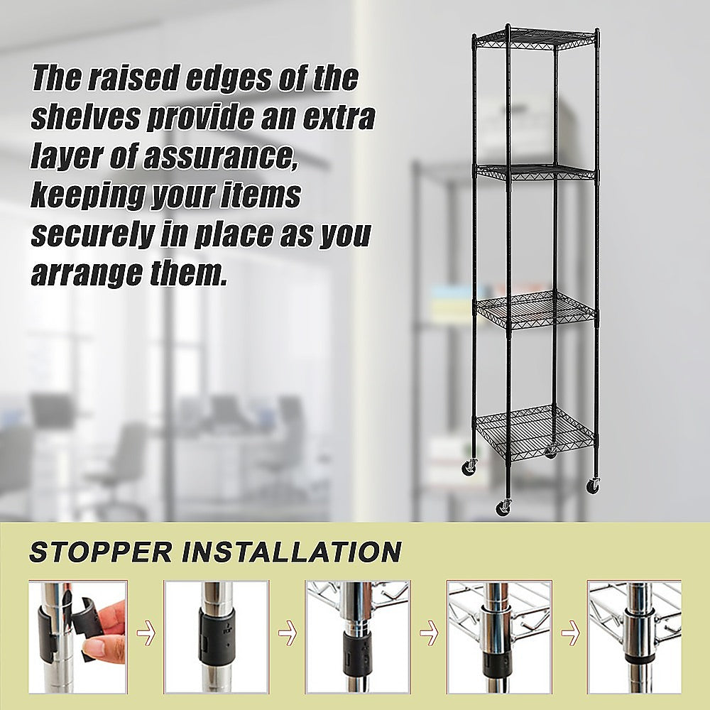 Modular Wire Storage 45x45cm Steel Shelving Black With Wheels