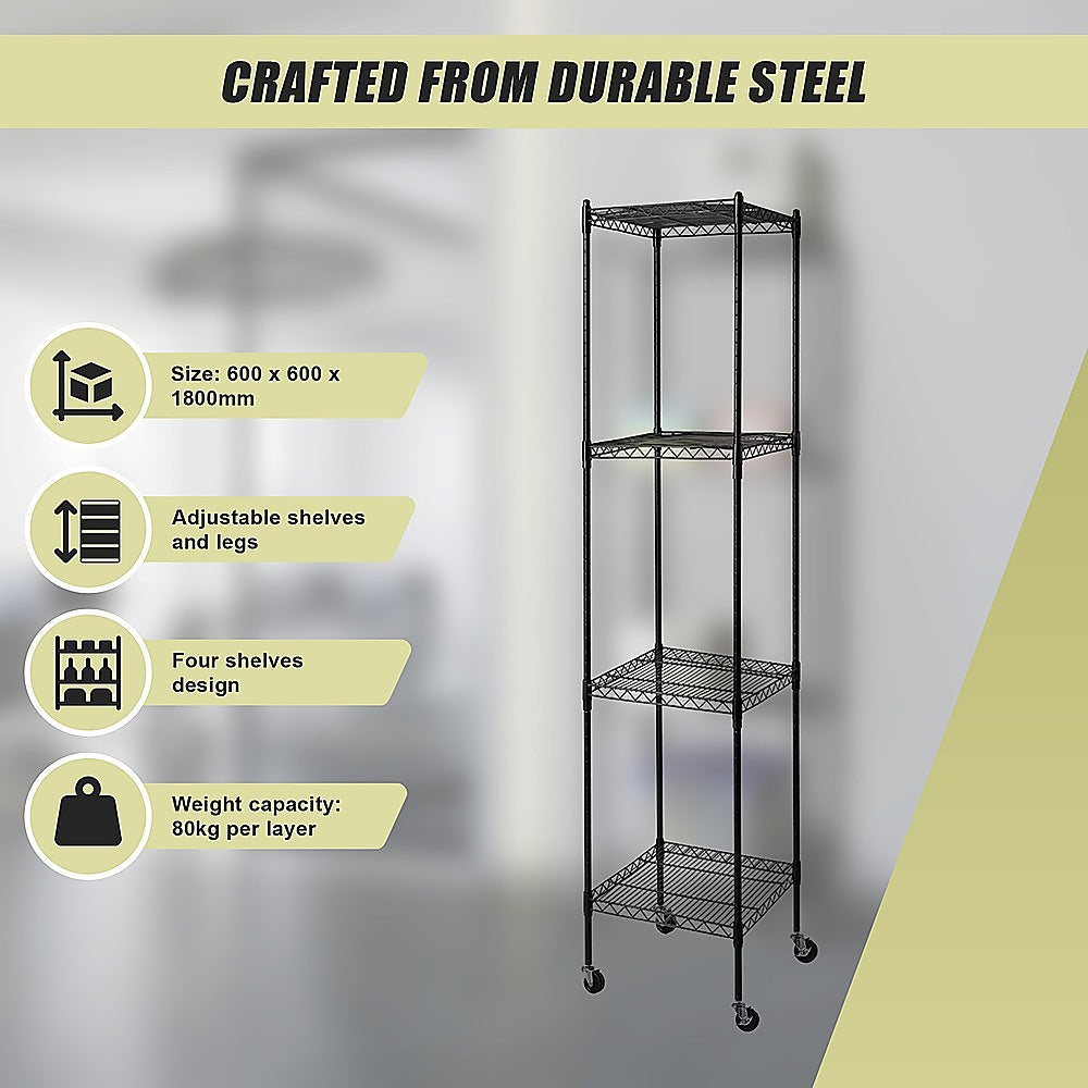Modular Wire Storage 45x45cm Steel Shelving Black With Wheels