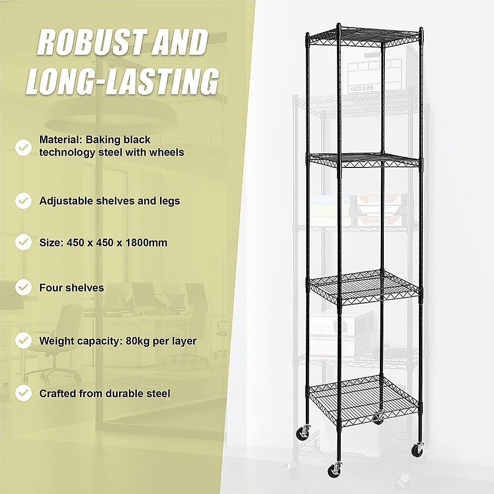 Modular Wire Storage 45x45cm Steel Shelving Black With Wheels