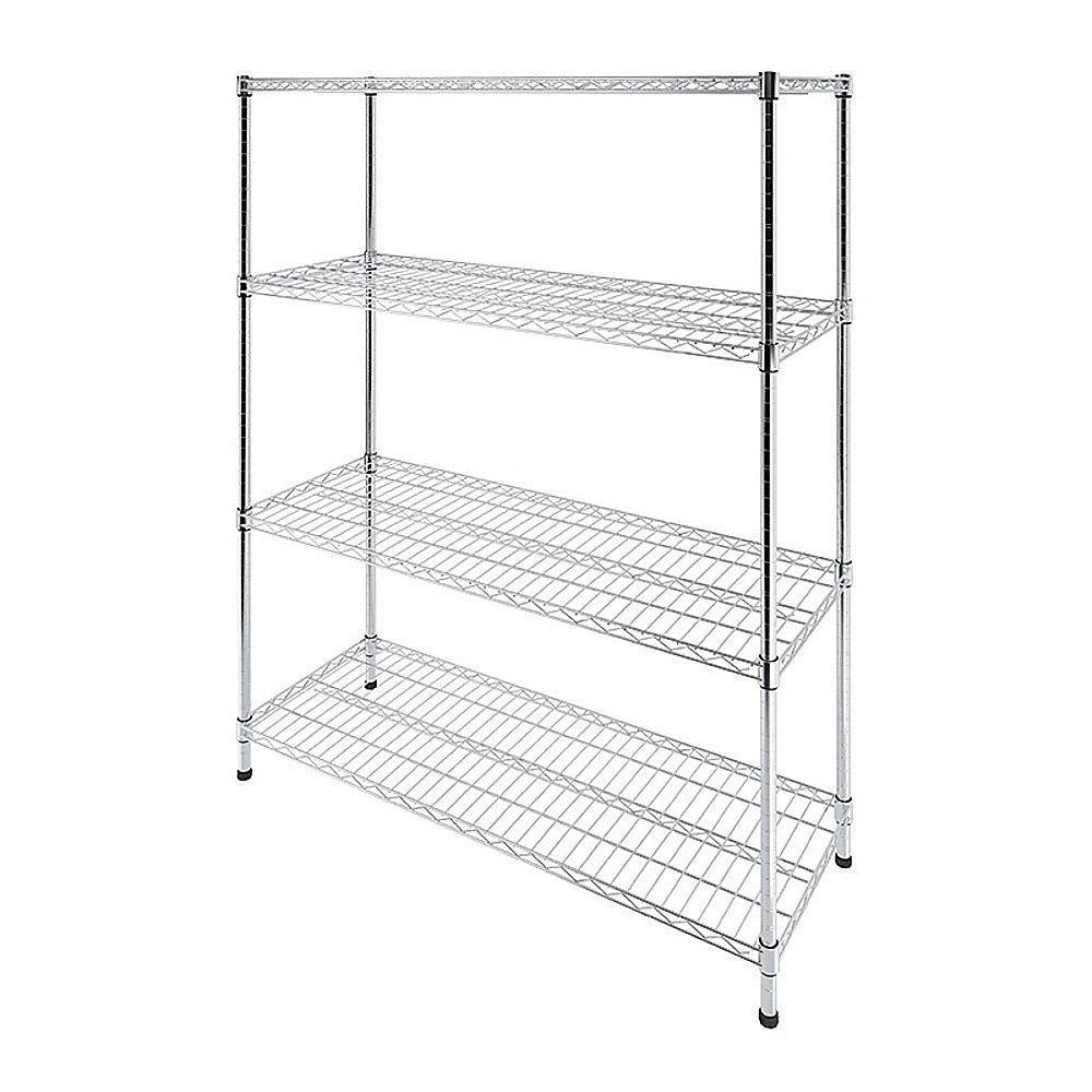 Modular Wire Storage 150x35cm Steel Shelving Chrome With Fixed Legs For Garage Warehouse Or Kitchen Organisation
