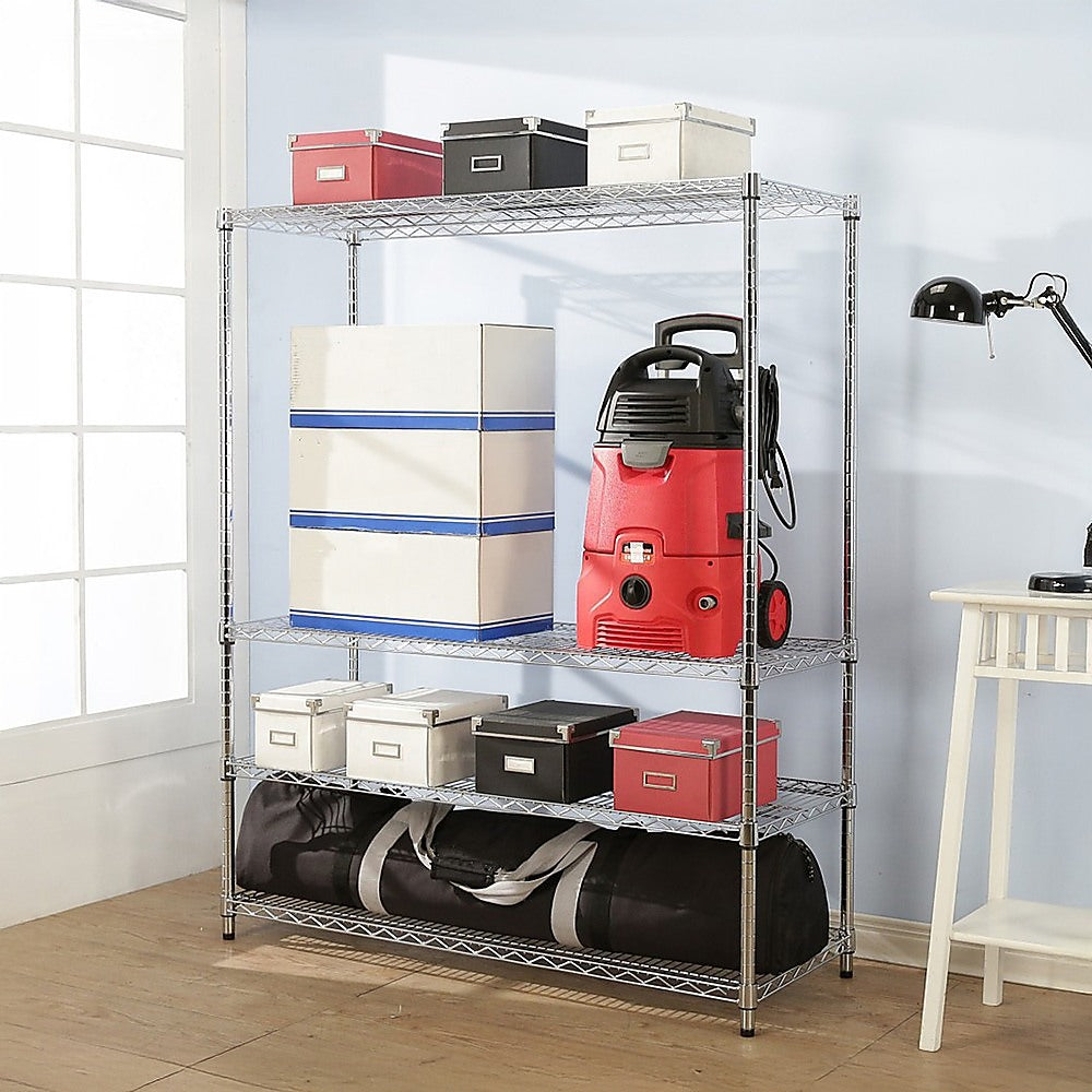 Modular Wire Storage 150x35cm Steel Shelving Chrome With Fixed Legs For Garage Warehouse Or Kitchen Organisation