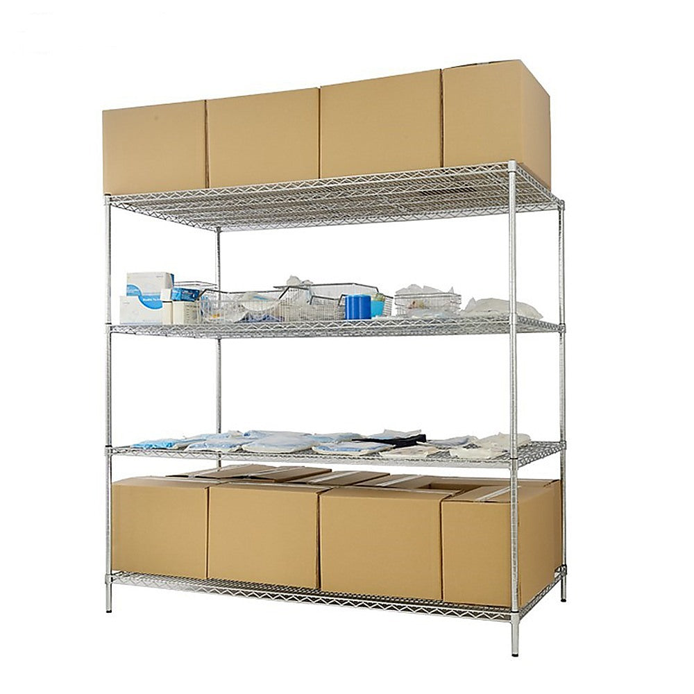 Modular Wire Storage 150x35cm Steel Shelving Chrome With Fixed Legs For Garage Warehouse Or Kitchen Organisation
