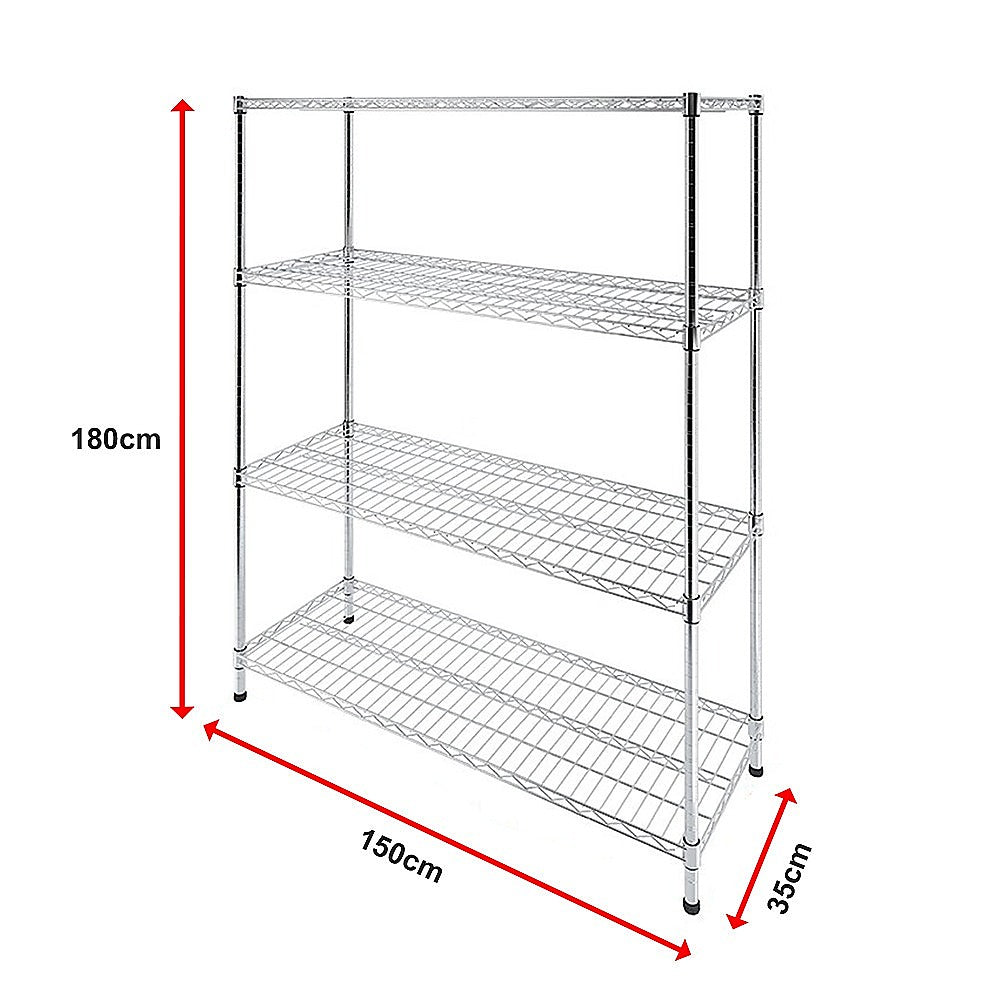 Modular Wire Storage 150x35cm Steel Shelving Chrome With Fixed Legs For Garage Warehouse Or Kitchen Organisation